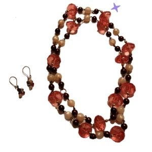 Pink burgundy white bead Strand and dangles vintage